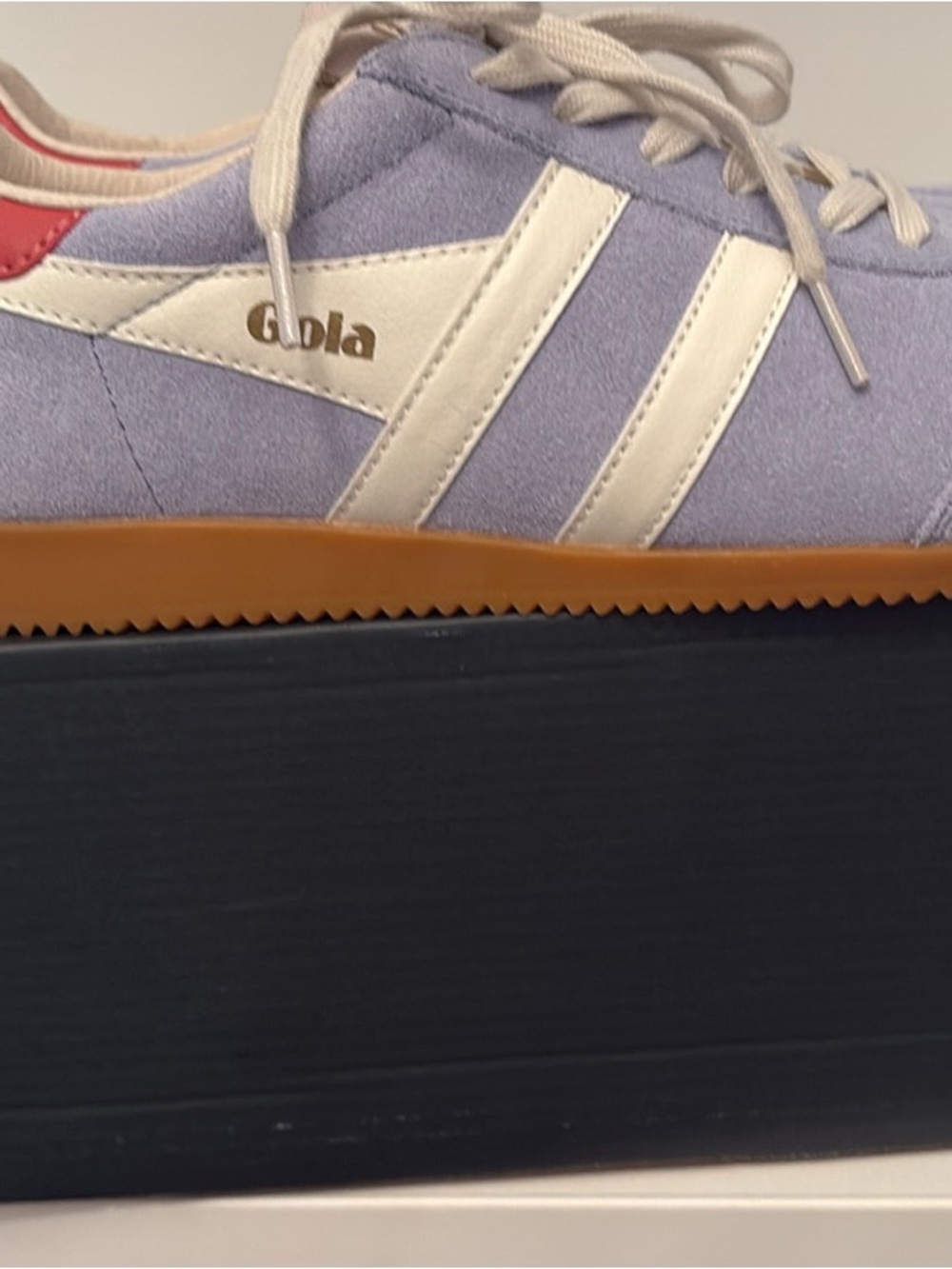 Gola Lavender Suede Sneakers with Cream Stripes and Gum Sole